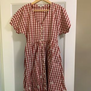 Daisy Embroidered Gingham Button-Front Midi Dress